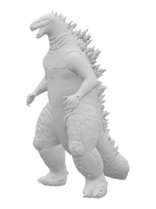 3D model for Ultra-detailed 3D model of Godzilla in action figure style. Massive, towering reptilian body with rough, scaled texture and powerful limbs. Dorsal spines are jagged and glow with inner blue light. Tail is thick and segmented, coiled dynamically. Face features sharp teeth, deep-set eyes, and roaring expression. Posed in mid-step or power stance. 8K PBR textures for scales, claws, glowing spines, and battle wear. Clean topology, watertight mesh, ideal for collectible figure or kaiju game asset. Studio lighting enhances depth, reflections, and silhouette.