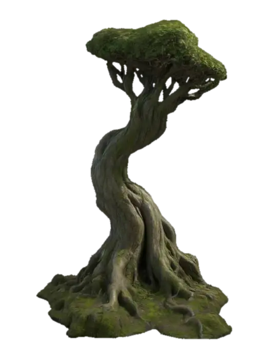 Ultra-detailed 3D model of an ancient, majestic tree with a thick, twisted trunk,… - Bark 3D model, vytvořený pomocí AI