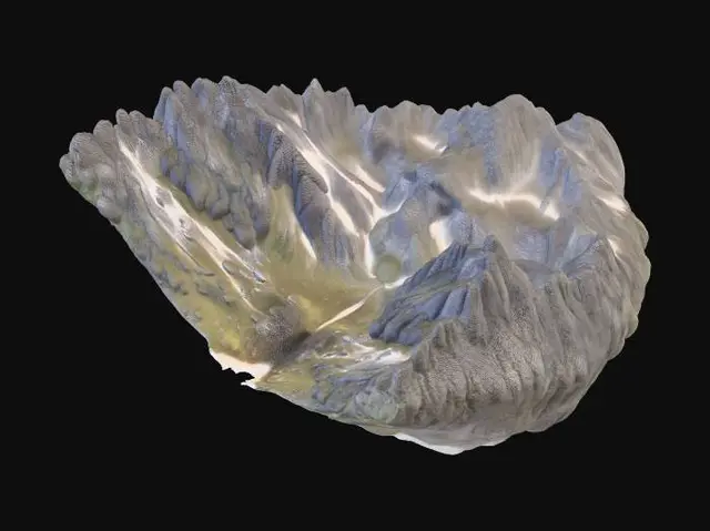3D model for a large mountain  valley with  rocks and rough terrain and a mountain pass trail