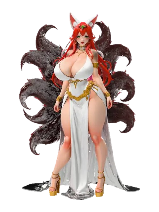 Mystical Nine-Tails Enchantress - Redhair 3D model, vytvořený pomocí AI