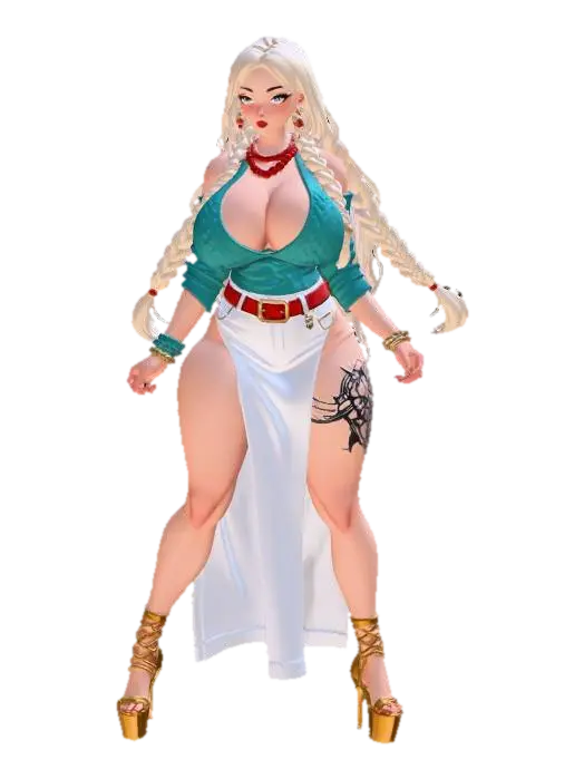 Braided Amazon - Busty 3D model, vytvořený pomocí AI