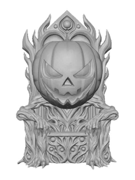 3D model for The Cosmic Patch King

massive alien monarch grown from planet vines, jack-o’-lantern face splitting into eight sections revealing glowing cosmos inside, throne fused to back, textures: organic vine bark, glossy pumpkin enamel, swirling nebular glow, bronze-green patina, full-body symmetrical , #Halloween2025#