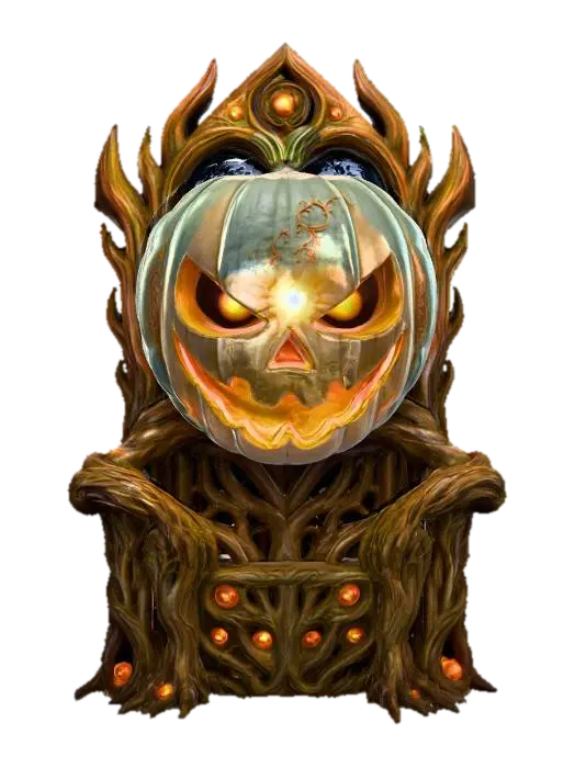 3D model for The Cosmic Patch King

massive alien monarch grown from planet vines, jack-o’-lantern face splitting into eight sections revealing glowing cosmos inside, throne fused to back, textures: organic vine bark, glossy pumpkin enamel, swirling nebular glow, bronze-green patina, full-body symmetrical , #Halloween2025#