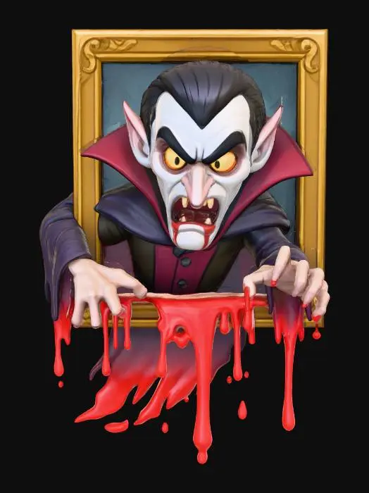 3D model for The Portrait Watcher
framed oil painting with vampire face that crawls out of canvas, dripping paint turning to blood, textures: glossy oil paint surface, dripping pigment, smooth canvas folds, matte gold frame, full-body symmetrical, #Halloween2025#