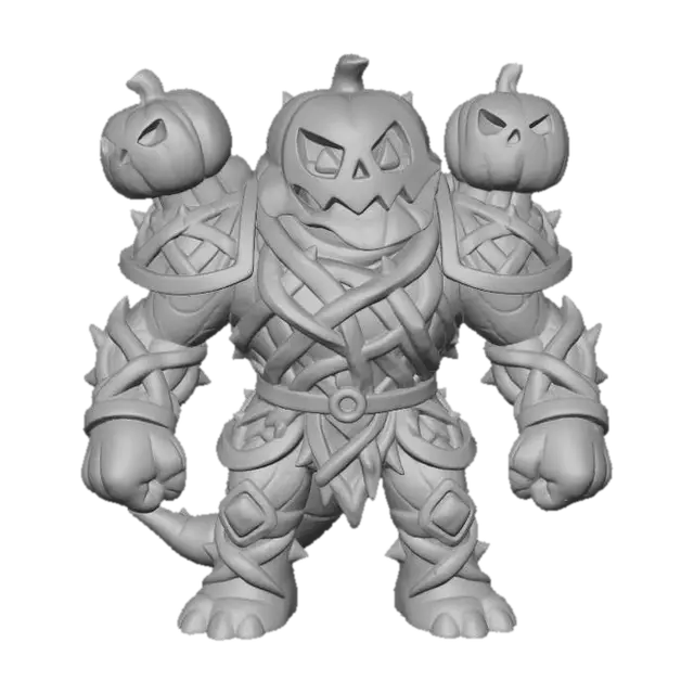 3D model for General Vinefang

reptilian alien soldier with jack-o’-lantern visor helmet, armor made of tangled thorny vines, shoulder cannons shaped like pumpkins, textures: matte vine bark, polished copper armor trim, glowing amber highlights, leathery tail surface, full-body symmetrical design