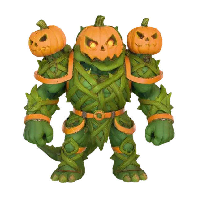 3D model for General Vinefang

reptilian alien soldier with jack-o’-lantern visor helmet, armor made of tangled thorny vines, shoulder cannons shaped like pumpkins, textures: matte vine bark, polished copper armor trim, glowing amber highlights, leathery tail surface, full-body symmetrical design