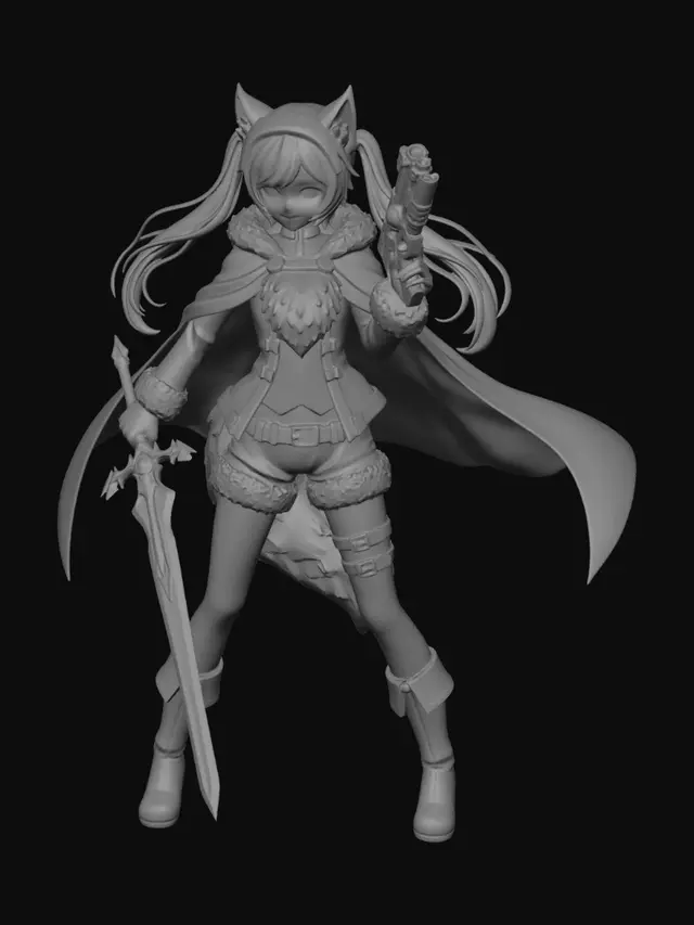 3D model for Standing holding sword plasma pistol