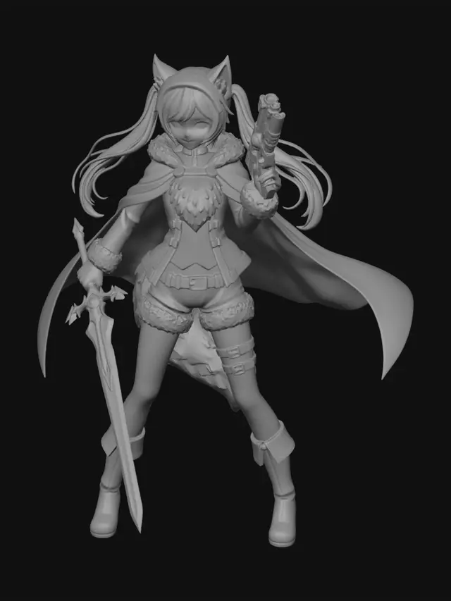 3D model for Standing holding sword plasma pistol