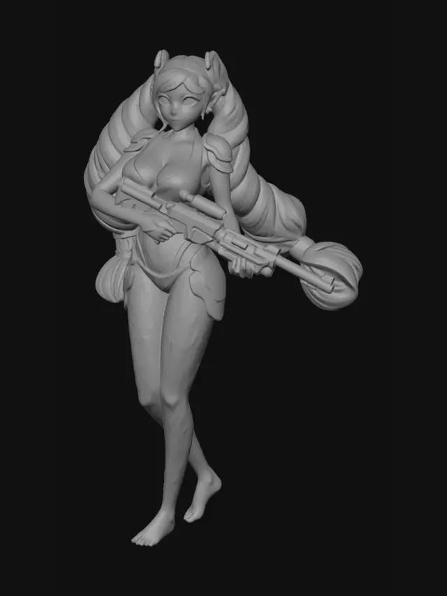3D model for bikini Standing holding laser rifle