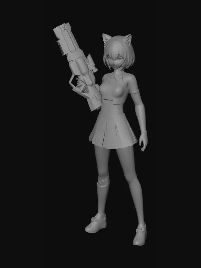 3D model for cheer outfit, Standing, holding laser rifle