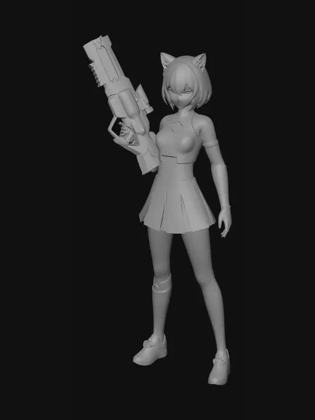 3D model for cheer outfit, Standing, holding laser rifle
