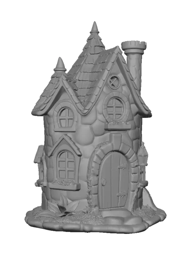 3D model for A game ready asset, a mystical fairy house, no foliage, no brush, no flowers, just the house, 3d printable, print supports built into the design.