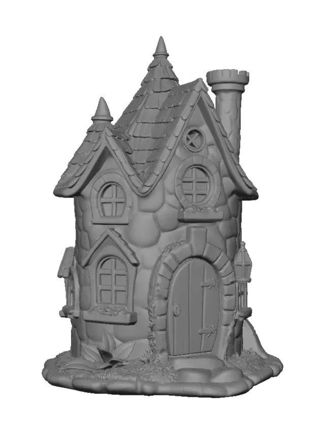 3D model for A game ready asset, a mystical fairy house, no foliage, no brush, no flowers, just the house, 3d printable, print supports built into the design.