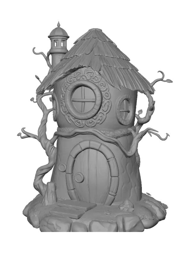 3D model for A game ready asset, a mystical fairy house, no foliage, no brush, no flowers, just the house
