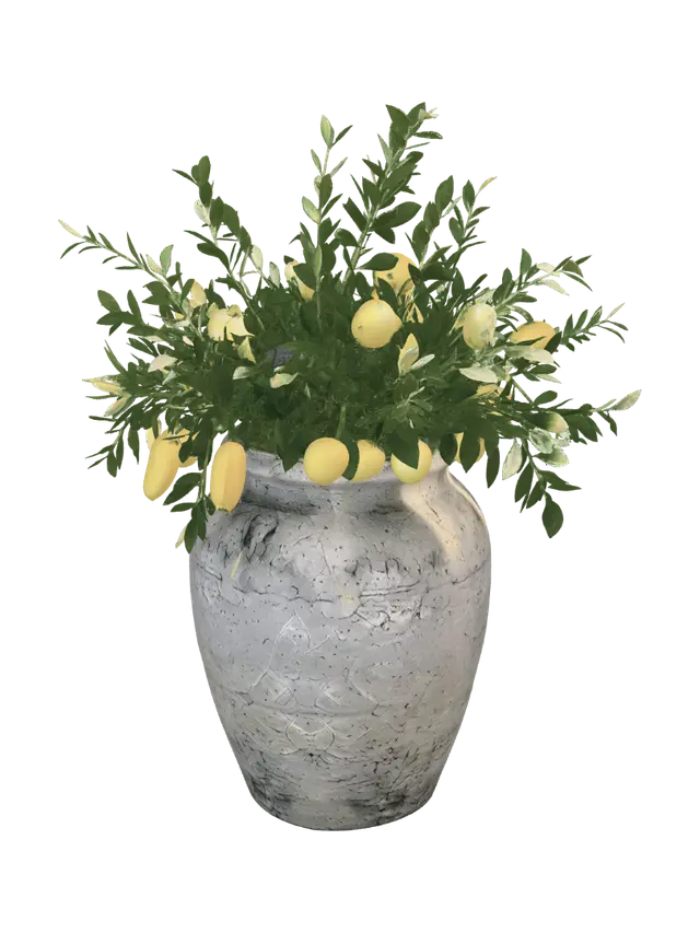 3D model for Vase en pierre avec des branches de citronnier et des citrons.