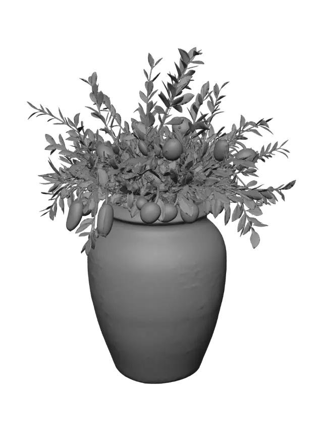3D model for Vase en pierre avec des branches de citronnier et des citrons.