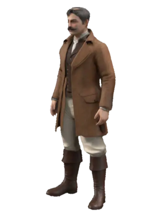 3D model for #realistic#, a high-res 3D model of a 1.79m Symmetrical , game-ready T-Pose Standing. Ensure arms for Mixamo rigging. The character has short hair , moustache , and wears a brown jacket, knee-high boots, and light pants, reflecting the 1800s era. Focus on realistic attire and physique, with clear, proportional 5 fingers on each hand. Suitable for a historical game setting, 4K realism