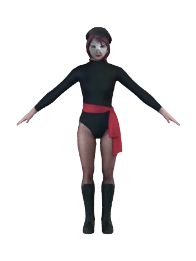 Crimson Masquerade - Femalefighter 3D model, vytvořený pomocí AI