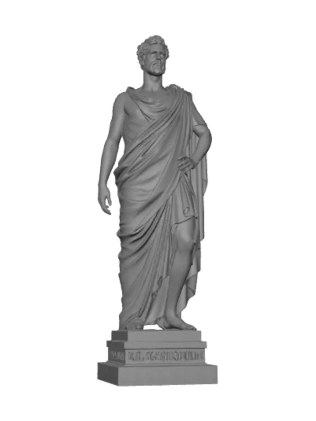 3D model for Une statue classique de Jules Cesar en toge dans une pose fière, une main posée sur une base de colonne Romaine, Helper