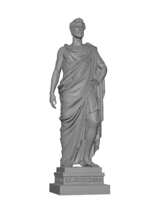 3D model for Une statue classique de Jules Cesar en toge dans une pose fière, une main posée sur une base de colonne Romaine, Helper