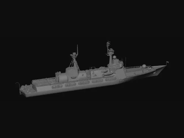 3D model for F29 White Warship at Port