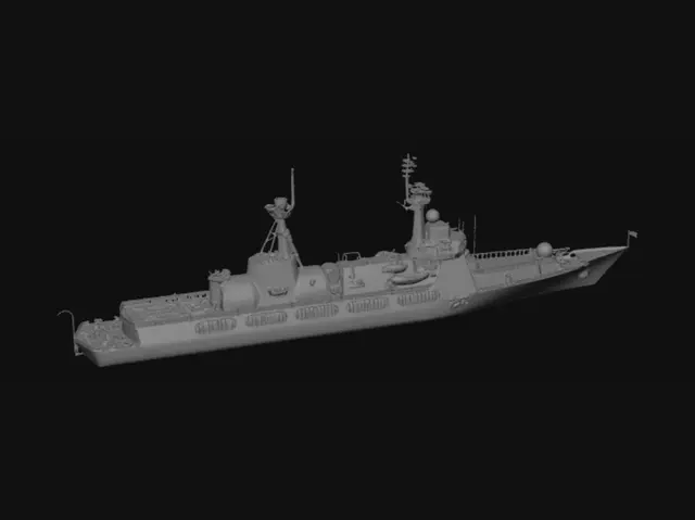 3D model for F29 White Warship at Port