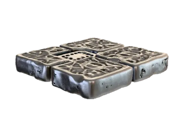 3D model for Old, worn, damaged 1 foot by 1 foot  square of side walk with a bit of manhole visible in the top right corner.