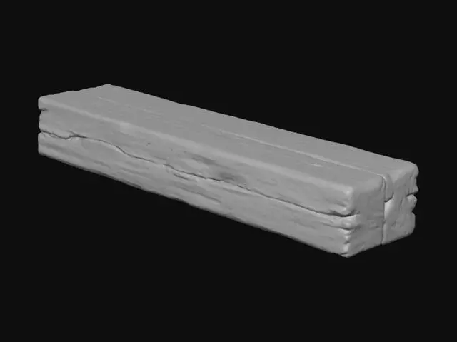 3D model for Old, scarred, damaged, and well worn wood 2x4 section detailed.