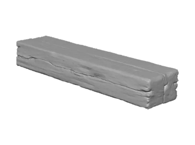 3D model for Old, scarred, damaged, and well worn wood 2x4 section detailed.