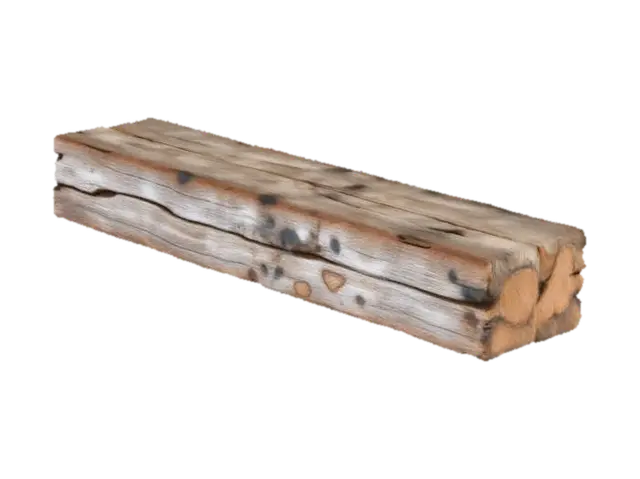 3D model for Old, scarred, damaged, and well worn wood 2x4 section detailed.