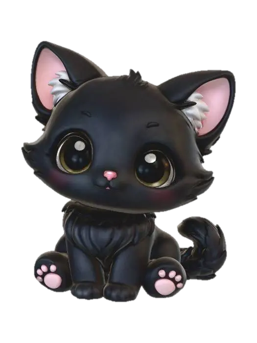 Cute black kitty - Coon 3D model, vytvořený pomocí AI