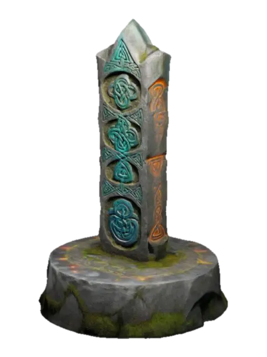 "A stylized standing stone with a dynamic, upward-reaching shape, featuring… - Stoneplatform-3D-modell, genererad av AI