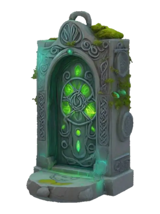 a stylized, Celtic-inspired magic portal 3D model, vytvořený pomocí AI