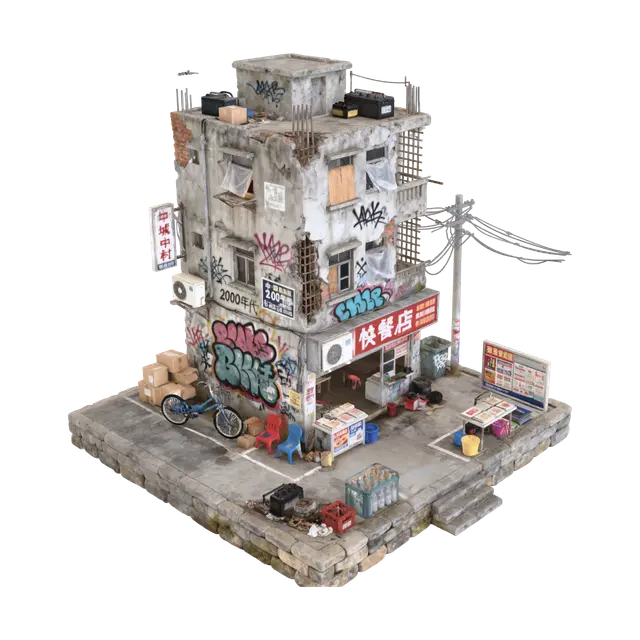 涂鸦角落餐厅 - Corner 3D model, vytvořený pomocí AI