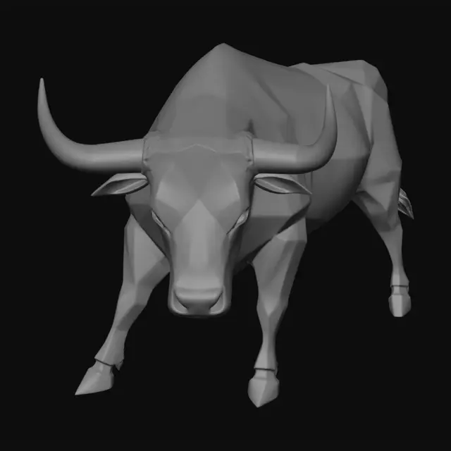3D model for voglio un toro costruito con dei poligoni in una posa possente. senza parti intime. posa come se stesse per caricare.