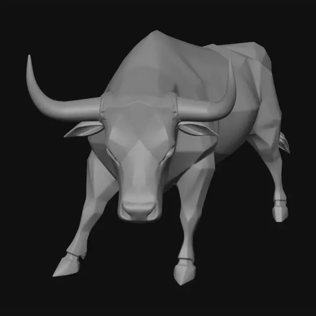 3D model for voglio un toro costruito con dei poligoni in una posa possente. senza parti intime. posa come se stesse per caricare.
