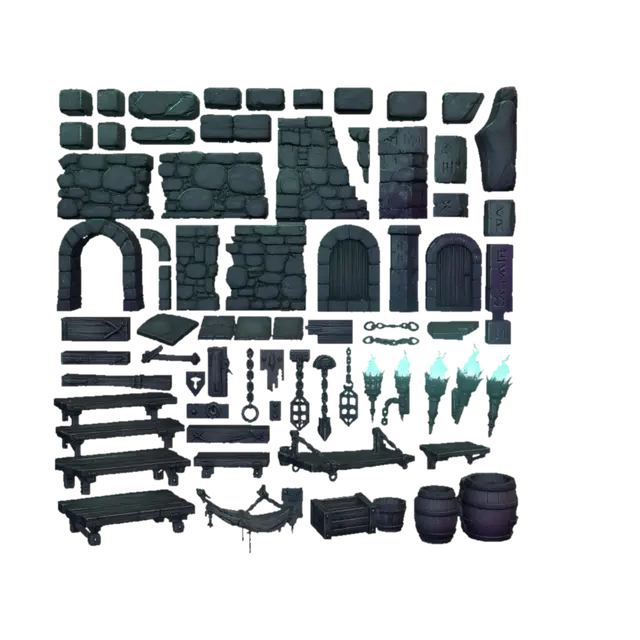Stone Dungeon Asset Pack - Map 3D model, vytvořený pomocí AI