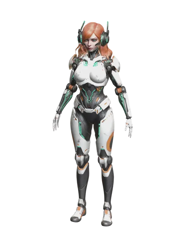 Stylized Robot Girl - Lineart 3D model, vytvořený pomocí AI