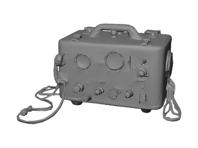 3D model for Old Soviet military medical defibrillator device, dirty orange plastic box, analog gauges, vintage switches and wires, weathered look, game ready asset