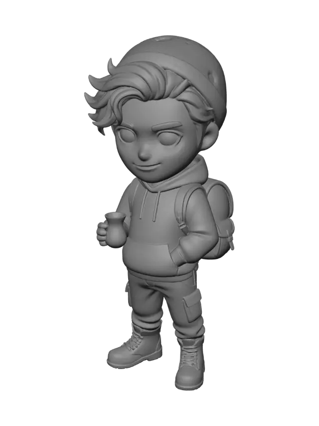 3D model for Create a stylized 3D game character in a perfect T-Pose. The character represents modern Ankara: young, energetic, confident, and friendly, inspired by Kızılay, Çankaya, university life, and contemporary Turkish urban culture. Male, 22–28 years old, athletic but realistic build, light olive skin, short dark fade haircut, brown eyes, clean-shaven. Wearing a dark bomber jacket with subtle Anatolian Seljuk-inspired geometric details, a plain white t-shirt, slim dark blue jeans, and white sneakers. Semi-realistic style, clean symmetrical anatomy, neutral expression, game-ready for Unity, Blender, Mixamo, and Meshy AI.