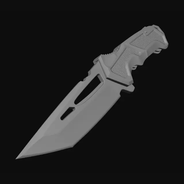 3D model for a comic style tactical knife with a scifi design twist, no glow 
on the blade, over white background