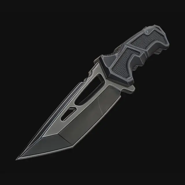 3D model for a comic style tactical knife with a scifi design twist, no glow 
on the blade, over white background