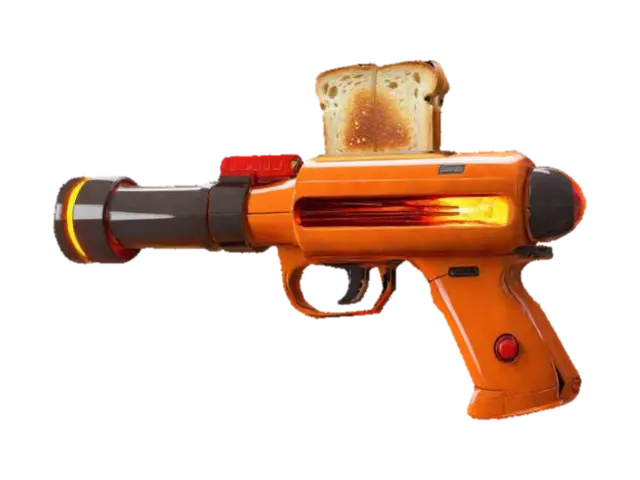 The Toast Blaster 🌀 Description: A sci-fi ray gun that fires superheated toast! The… - Chrome 3D model, vytvořený pomocí AI