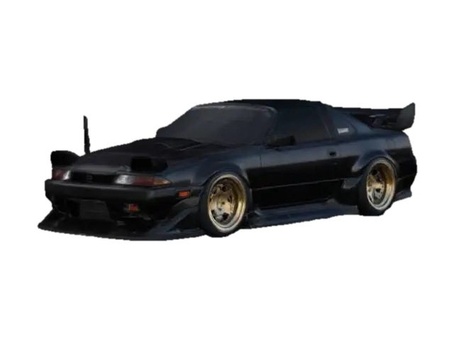 Widebody 1991 Nissan 240SX (S13) with aggressively flared fenders, lowered stance,… - Custom 3D model, vytvořený pomocí AI