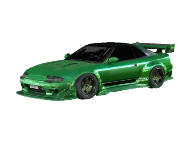 Subject: Nissan 240SX drift-spec car with a widebody kit, custom spoiler. Style:… 3D model, vytvořený pomocí AI