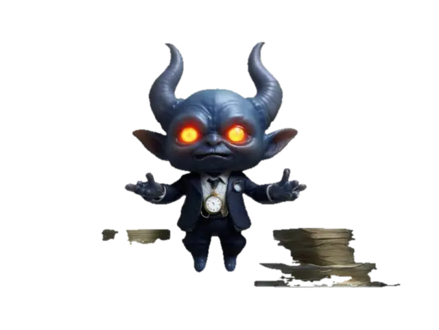 "A chibi-sized, floating IRS demon in a miniature tailored suit with a glowing… - Judgment 3D model, vytvořený pomocí AI