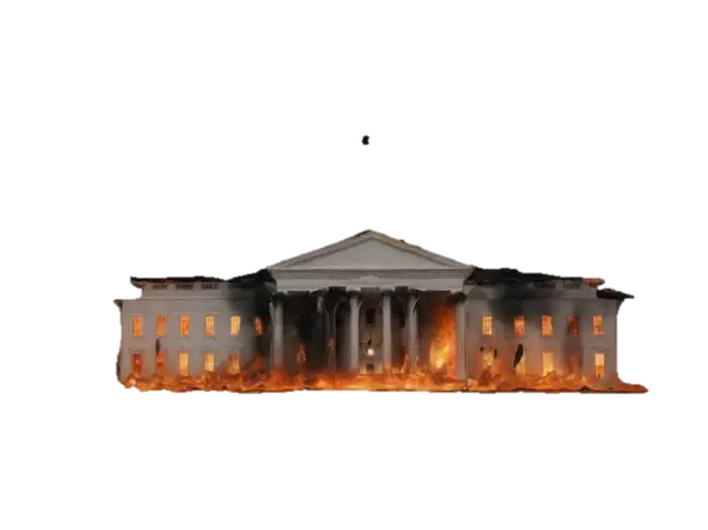 A dramatic scene depicting the White House government building engulfed in flames,… - Drama 3D model, vytvořený pomocí AI