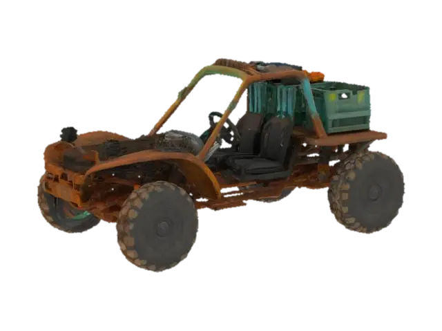 { "Object": "old Go workspace dune buggy", "Material": "rusty steel, rubber, and… - Crates 3D model, vytvořený pomocí AI