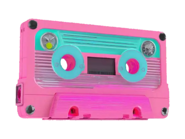 Object: A retro-futuristic cassette player Material: Polished chrome and… - Synthwave 3D model, vytvořený pomocí AI