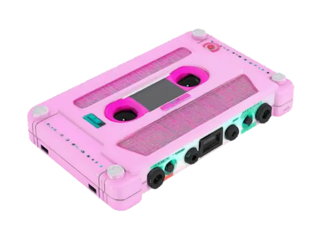 Object: A retro-futuristic cassette player Material: Polished chrome and… - Synthwave 3D model, vytvořený pomocí AI